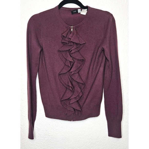 Saks Fifth Avenue Cardigan Sweater Womens Small Purple Cashmere Zip Up Ruffled - Picture 1 of 6